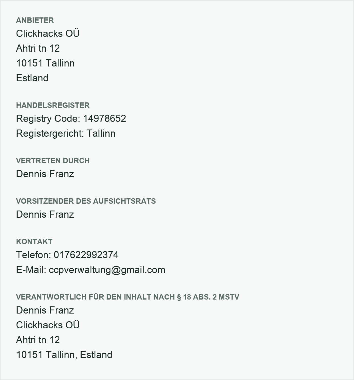 Anbieterkennzeichnung: Firmenname, Anschrift, Registerangaben, vertretungsberechtigte Person und Kontaktdaten des Betreibers dieser Website.